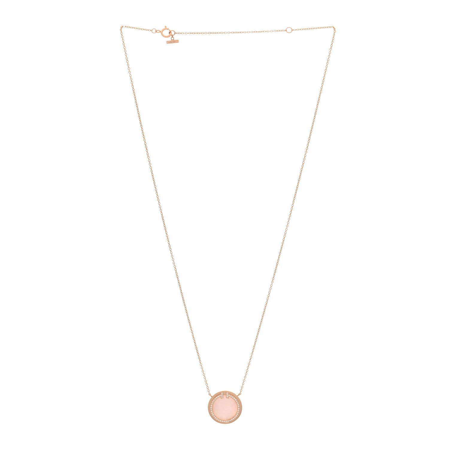 Tiffany 18K Rose Gold Diamond Pink Opal T Circle Pendant Necklace 4 of 14