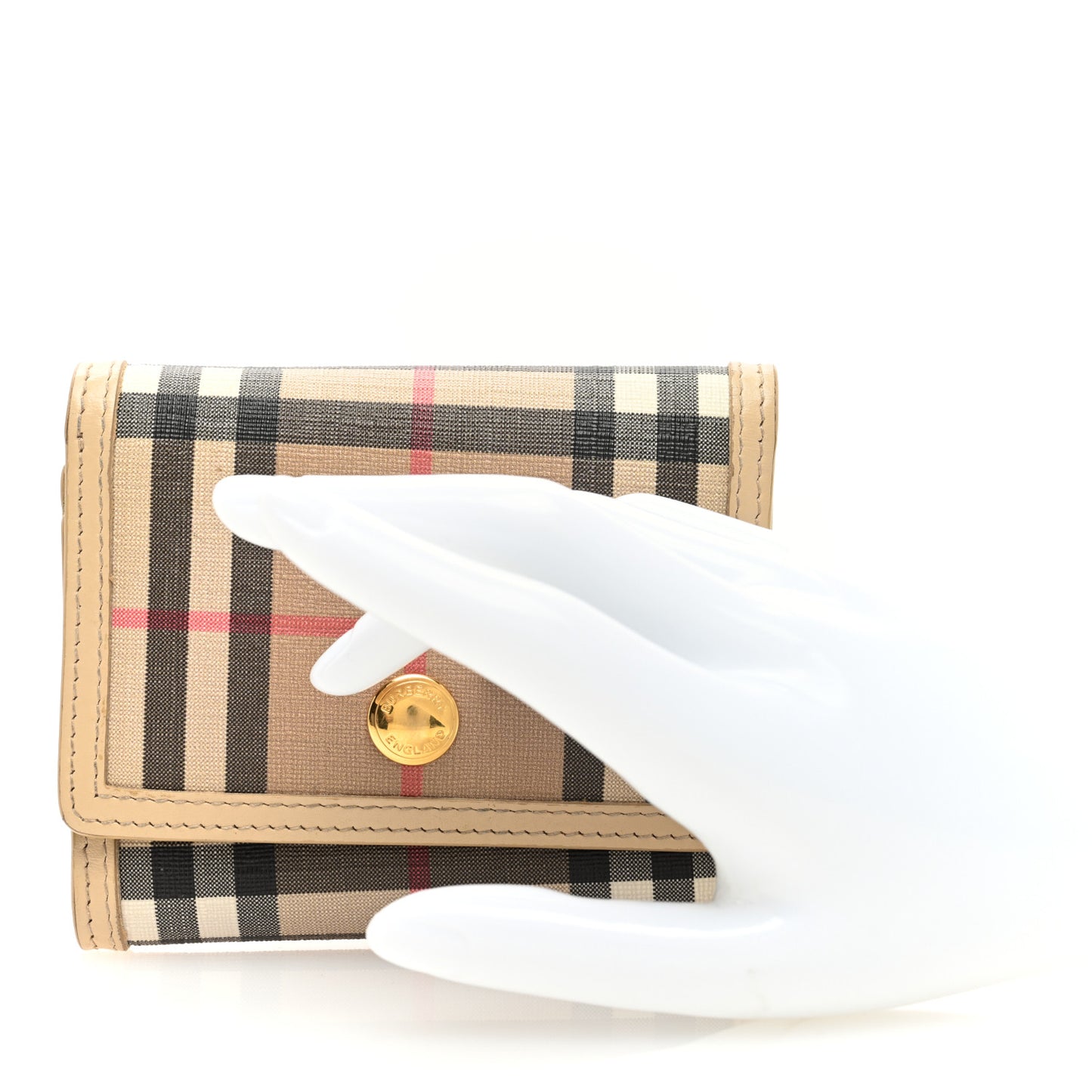 E-Canvas House Check Tri-Fold Wallet Beige