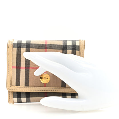 Burberry E-Canvas House Check Tri-Fold Wallet Beige 2 of 6