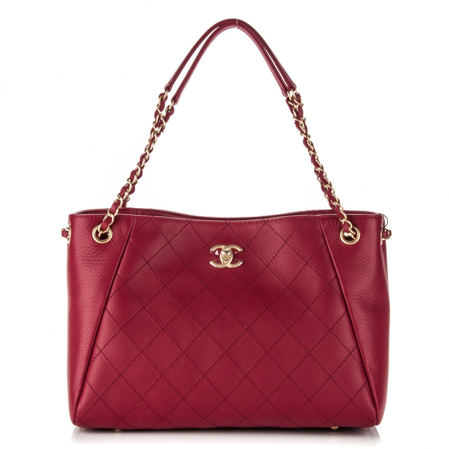 Grained Calfskin Stitched Supple Rock Shopping Tote Burgundy