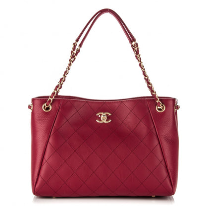 Chanel Grained Calfskin Stitched Supple Rock Shopping Tote Burgundy 1 of 7
