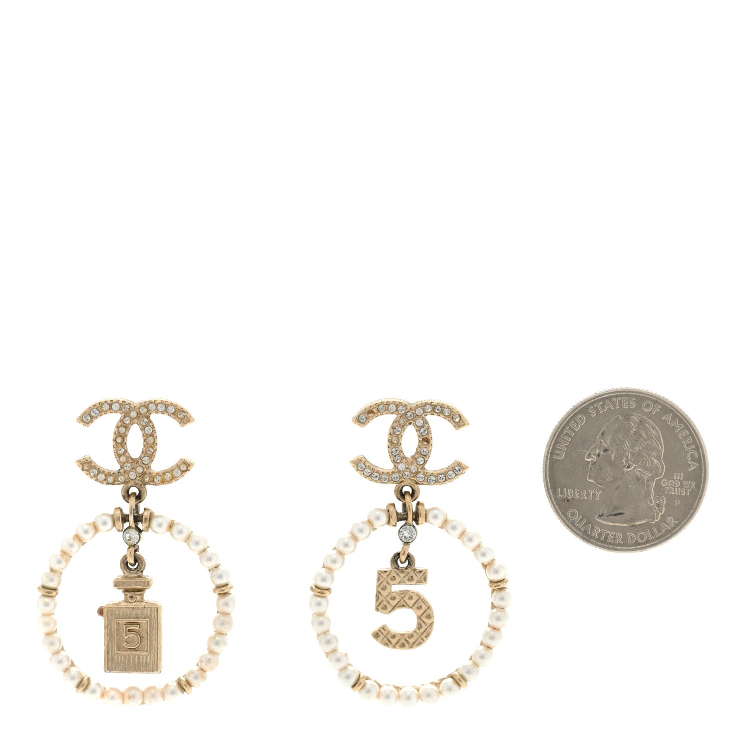 Chanel Crystal Pearl Chanel Charms CC Drop Earrings Gold 2 of 4