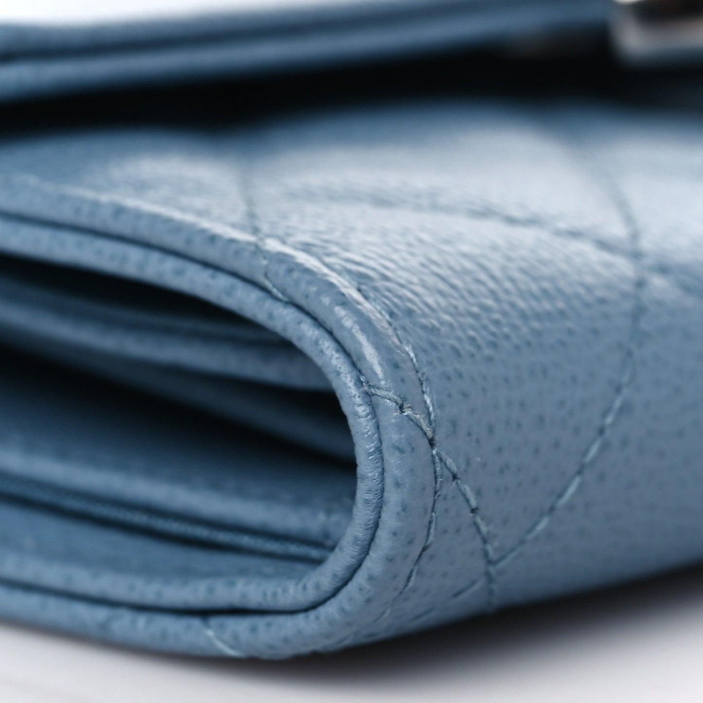 Grained Calfskin Quilted CC Box Flap Wallet Light Blue