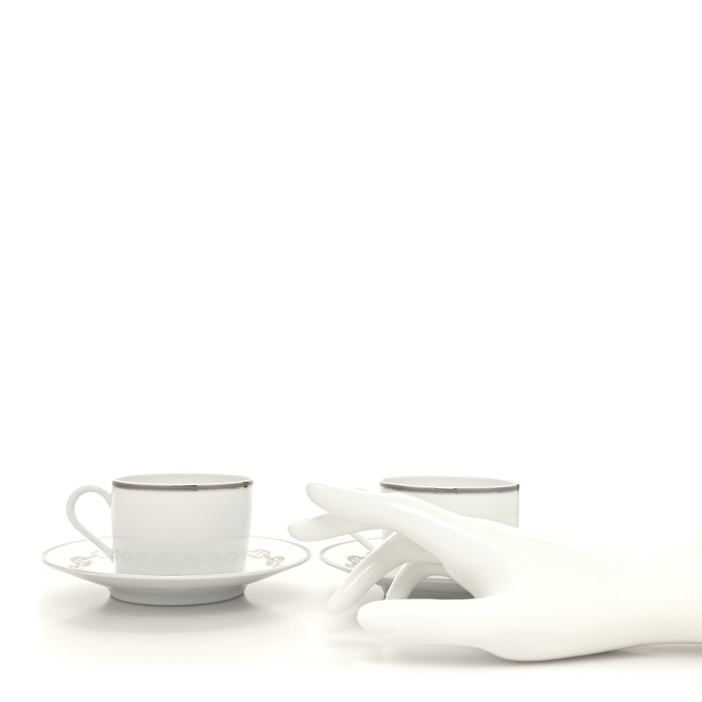 Porcelain Platinum Chaine d'Ancre Tea Cup and Saucer Set of 2