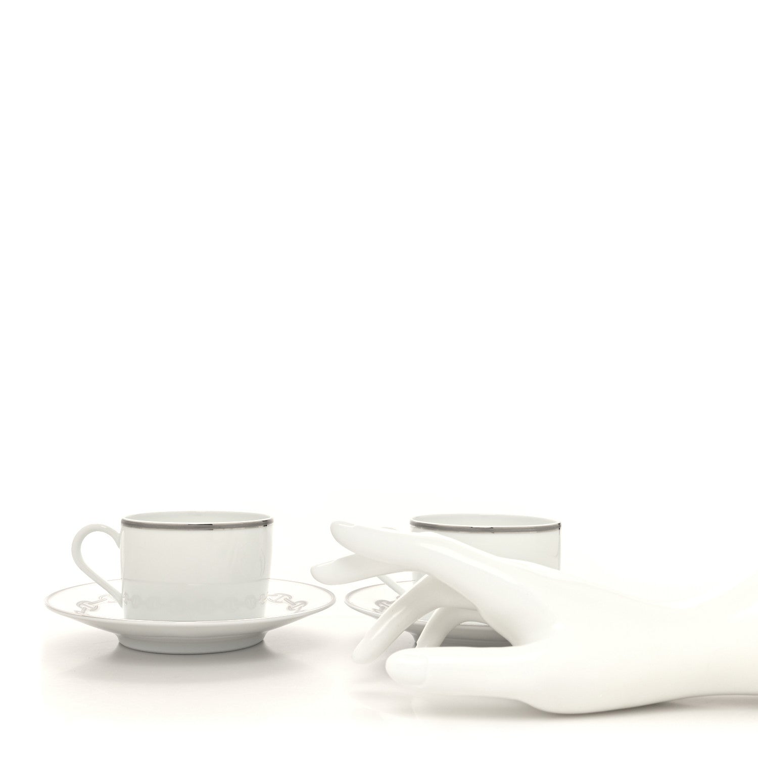Hermes Porcelain Platinum Chaine d'Ancre Tea Cup and Saucer Set of 2 2 of 11