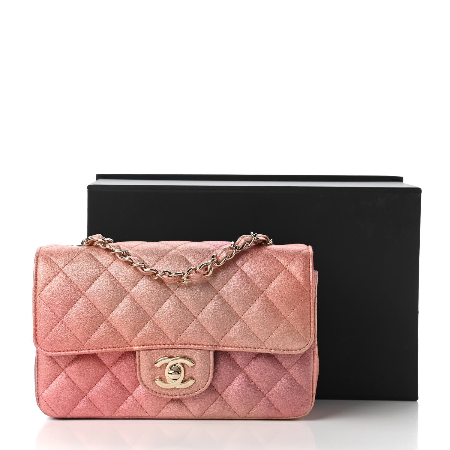 Chanel Metallic Lambskin Quilted Ombre Mini Rectangular Flap Pink 11 of 11