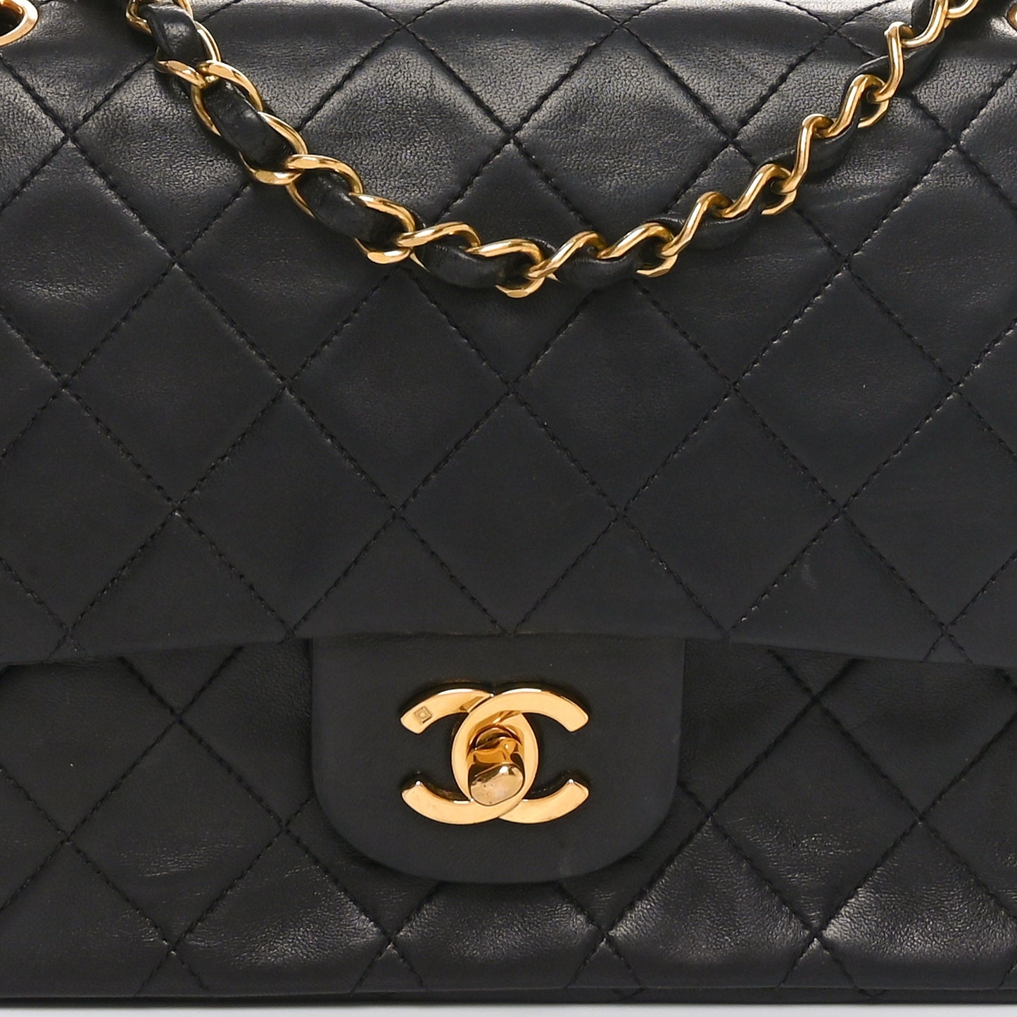 Lambskin Quilted Medium Double Flap Black