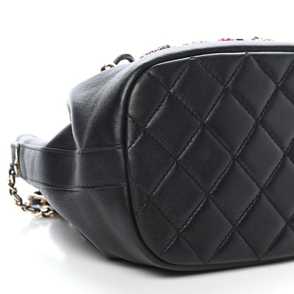 Chanel Lambskin Calfskin Quilted Strass Mania Mini Drawstring Bucket Bag Black 8 of 9