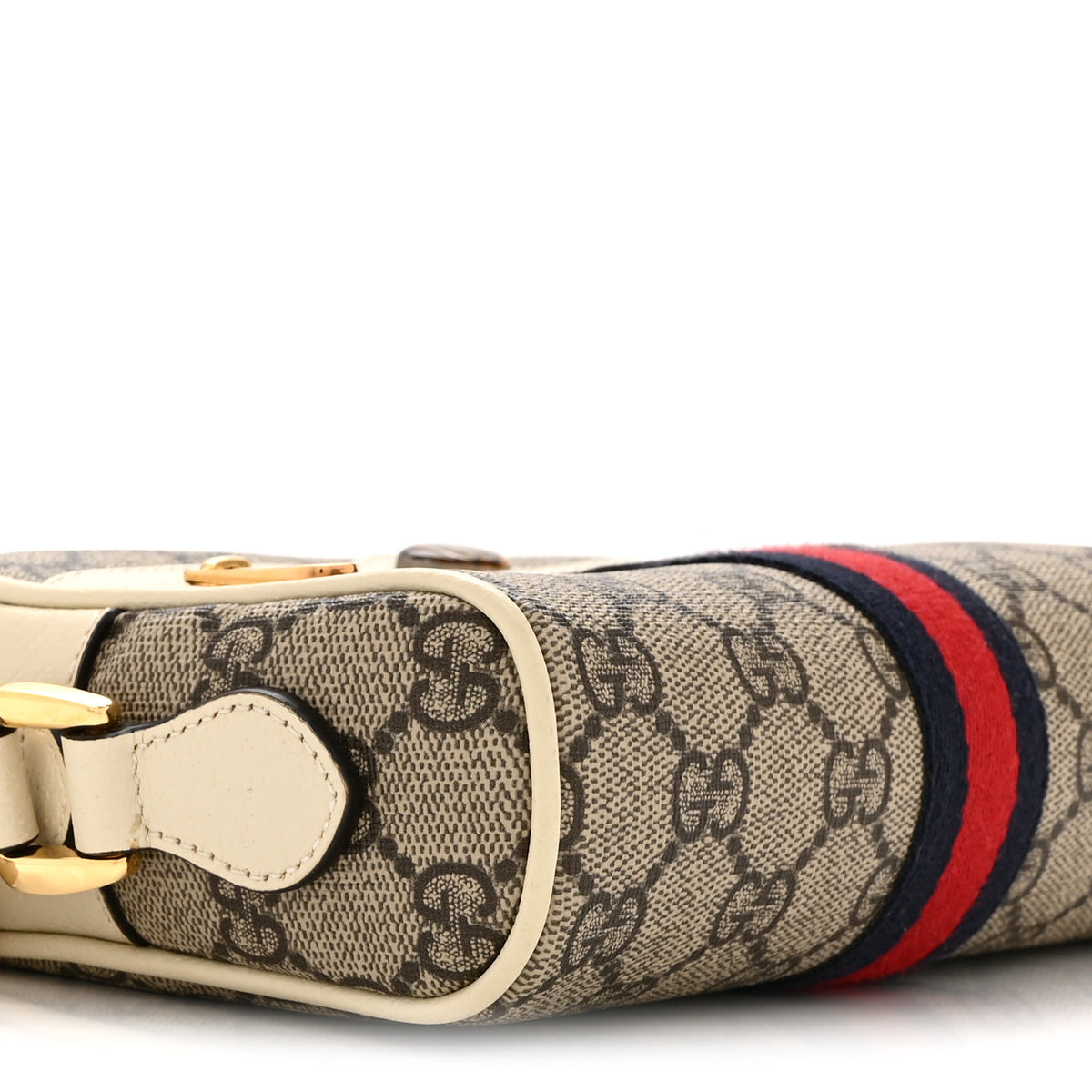 GG Supreme Monogram Textured Calfskin Web Mini Ophidia Shoulder Bag Beige Ebony Mystic White