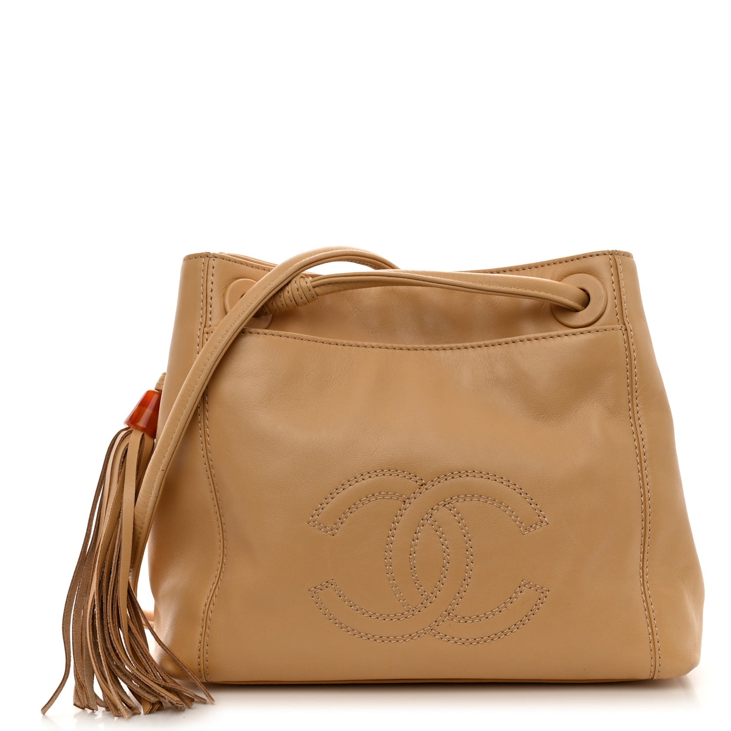 Lambskin CC Tassel Shoulder Bag Beige