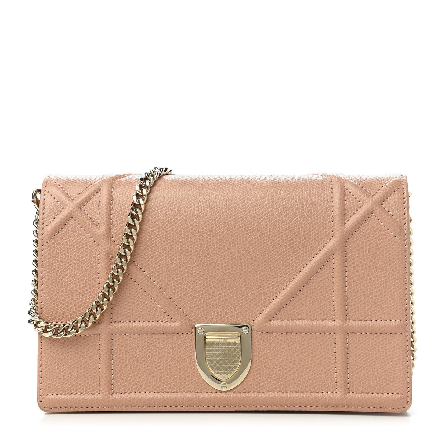 Grained Calfskin Diorama Wallet on Chain Pouch Nude