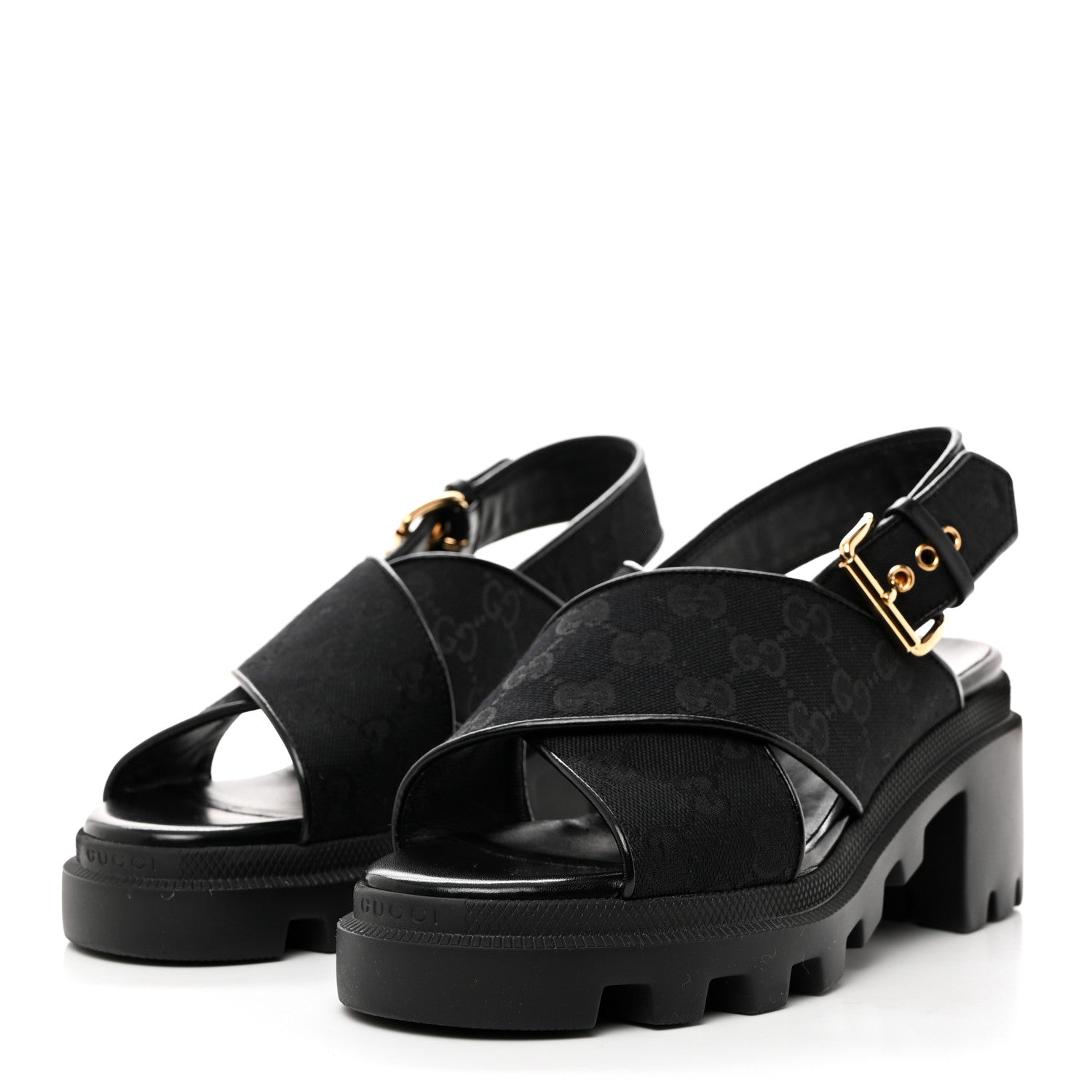 Gucci Monogram Granada Kid Trip 40/72mm Lug Sole Sandals 38 Black 3 of 9