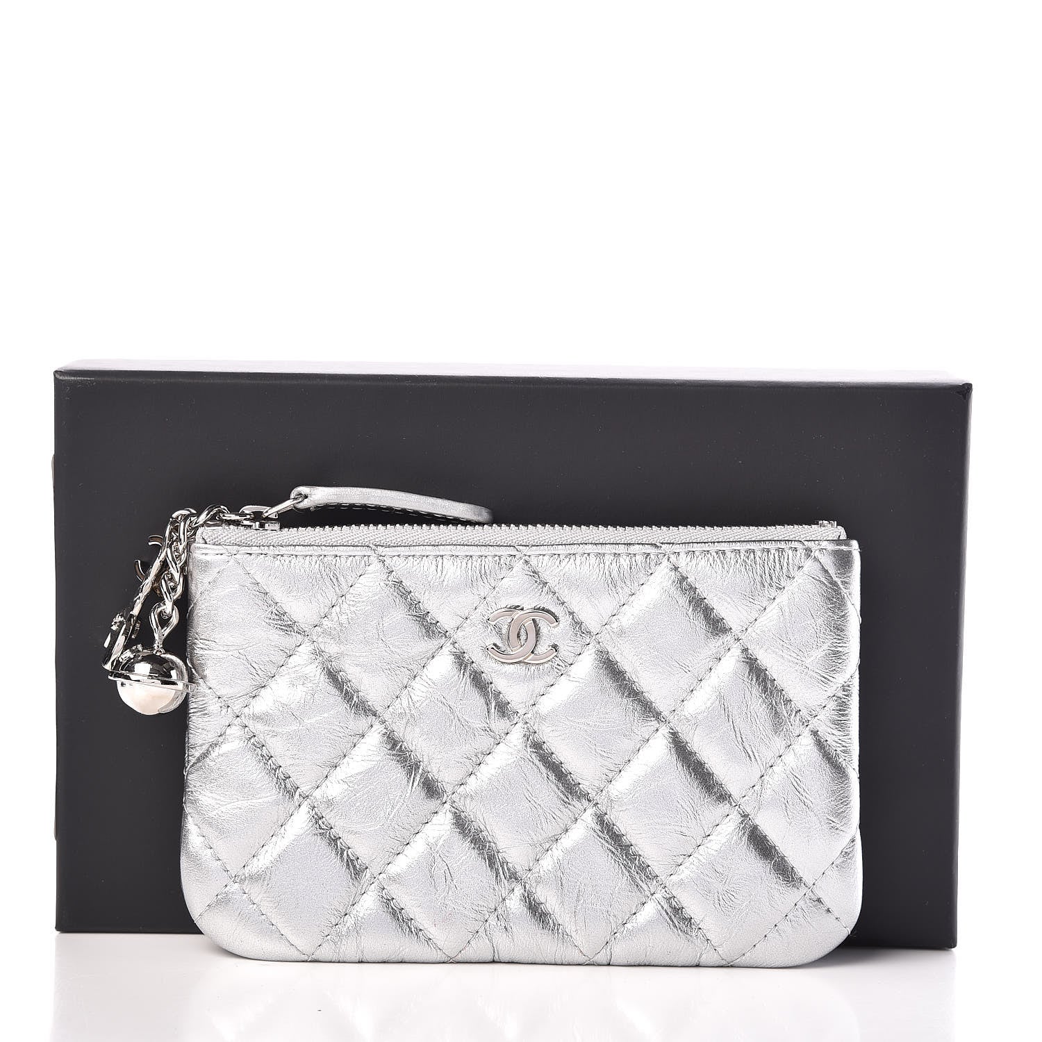 Chanel Metallic Calfskin Quilted Small Cosmo Cosmetic Case Silver 10 of 10