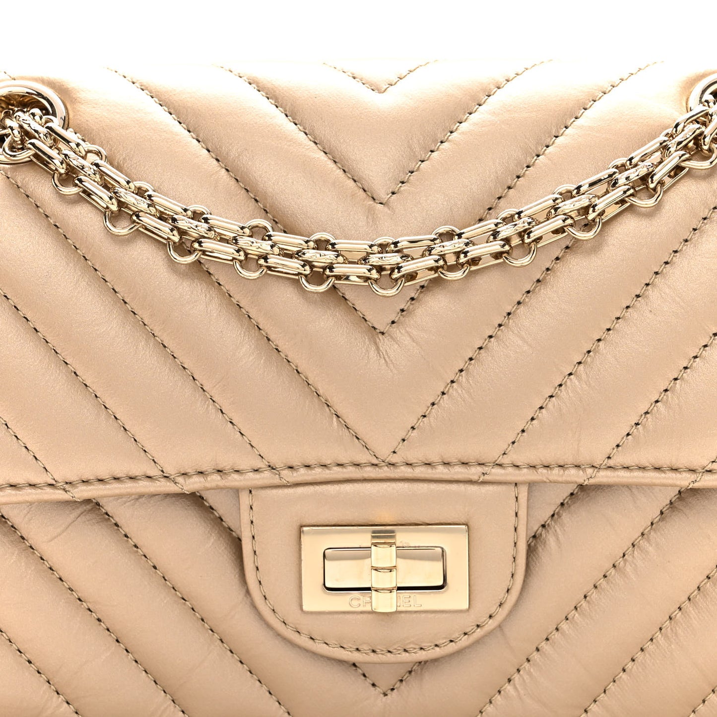 Metallic Aged Calfskin Chevron Quilted 2.55 Reissue Mini Flap Gold