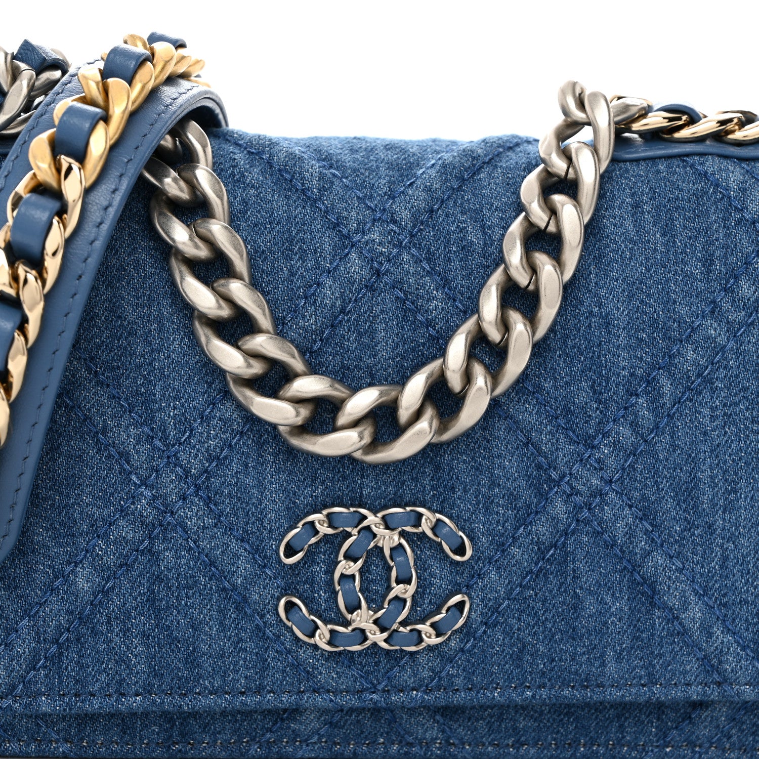 Chanel Denim Quilted Chanel 19 Wallet On Chain WOC Blue 5 of 10