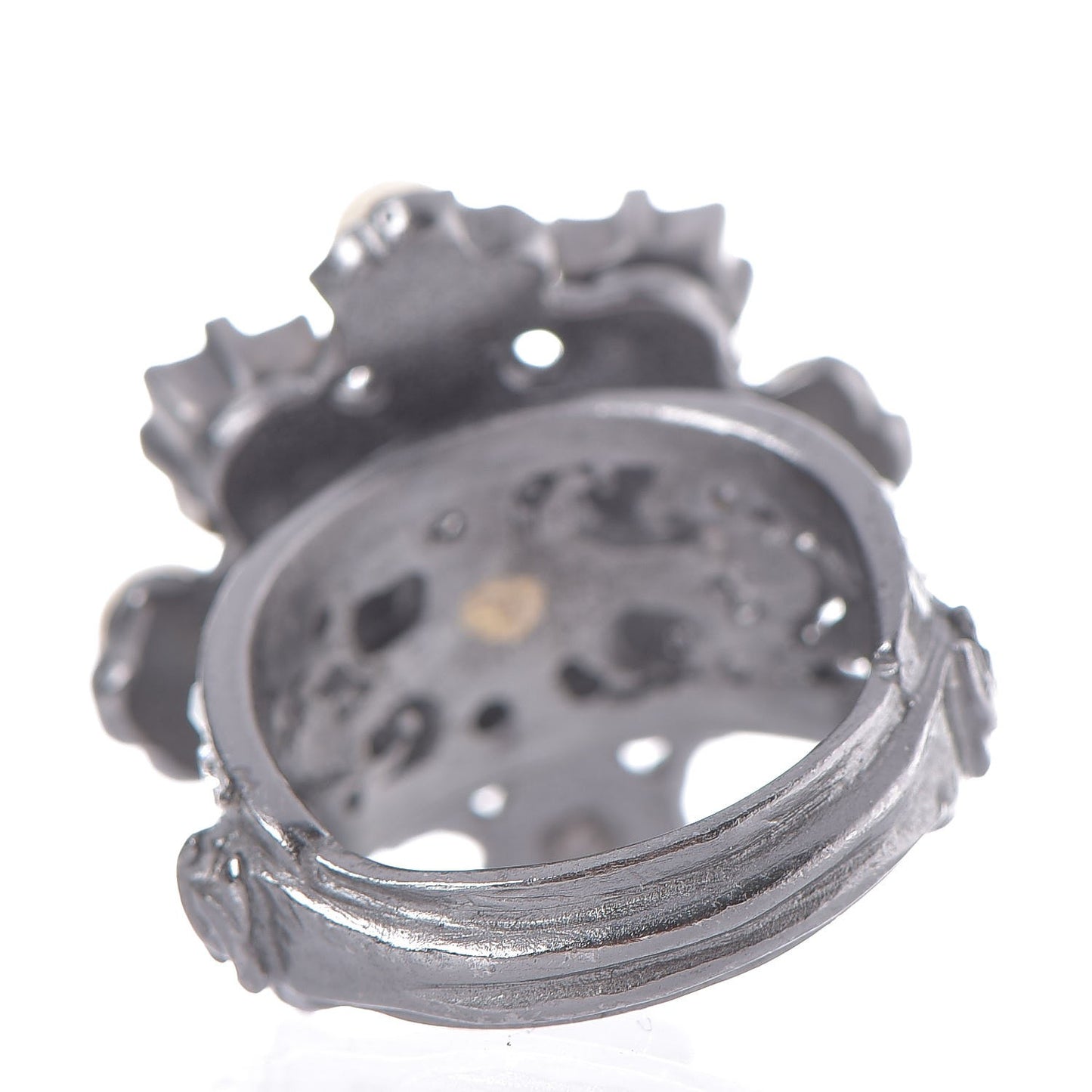 Baguette Crystal Beaded CC Ring Black Silver