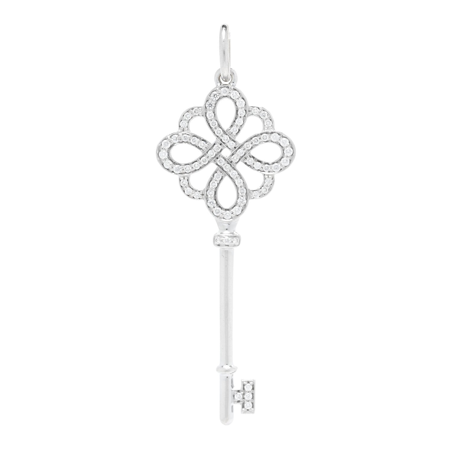 Tiffany 18K White Gold Diamond Knot Key Pendant 1 of 3