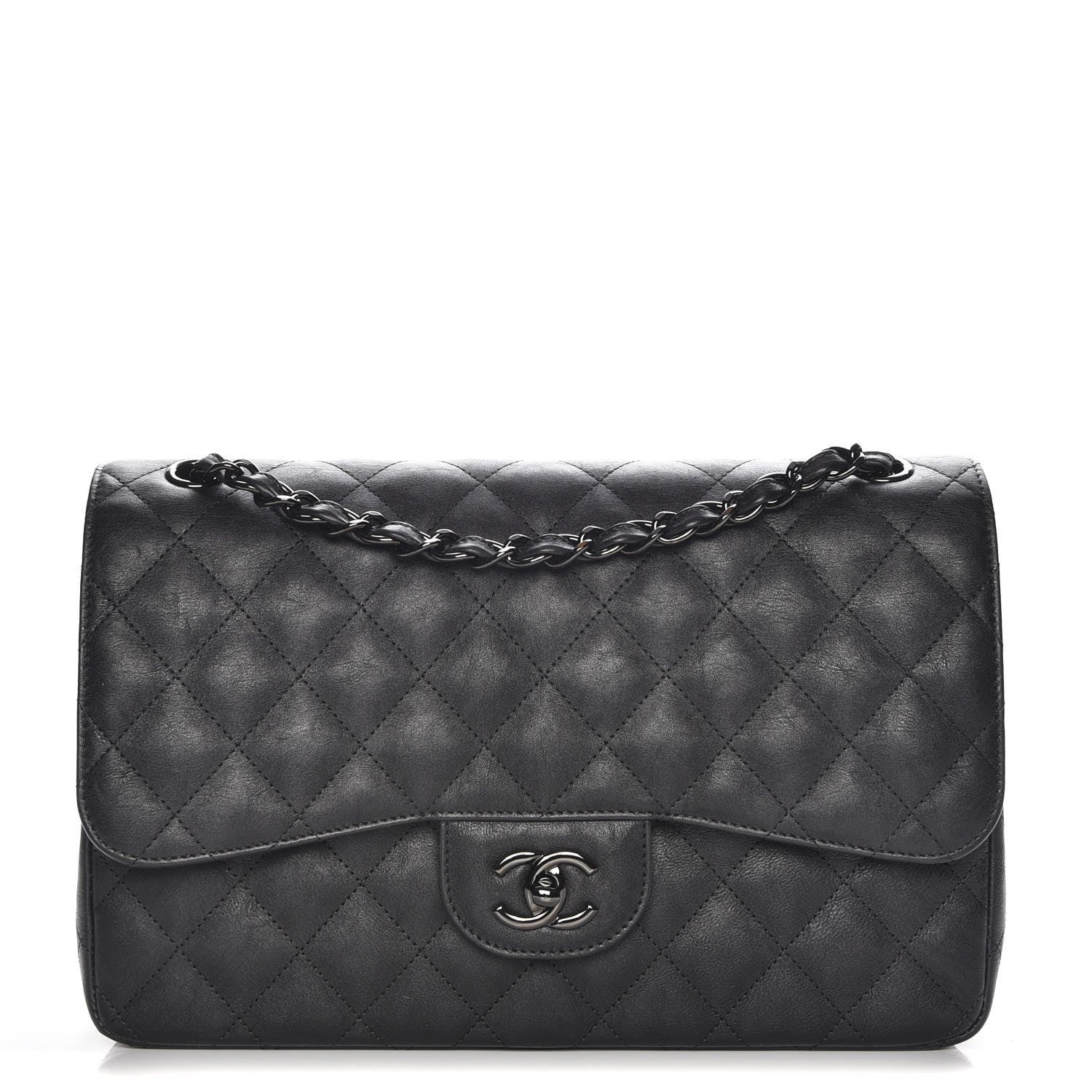 Chanel Crumpled Calfskin Quilted Jumbo Double Flap So Black 1 of 8