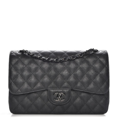 Chanel Crumpled Calfskin Quilted Jumbo Double Flap So Black 1 of 8