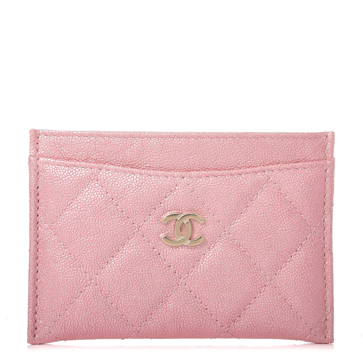 Iridescent Caviar Quilted Card Holder Rose Pink