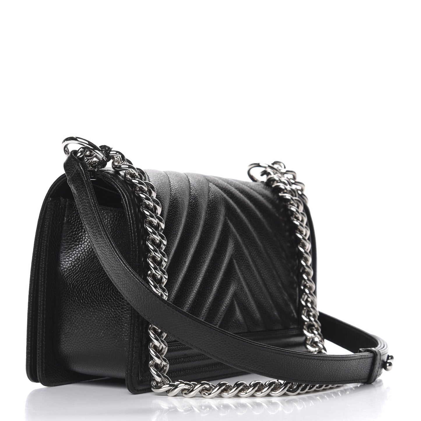 Caviar Chevron Quilted Medium Boy Flap Black