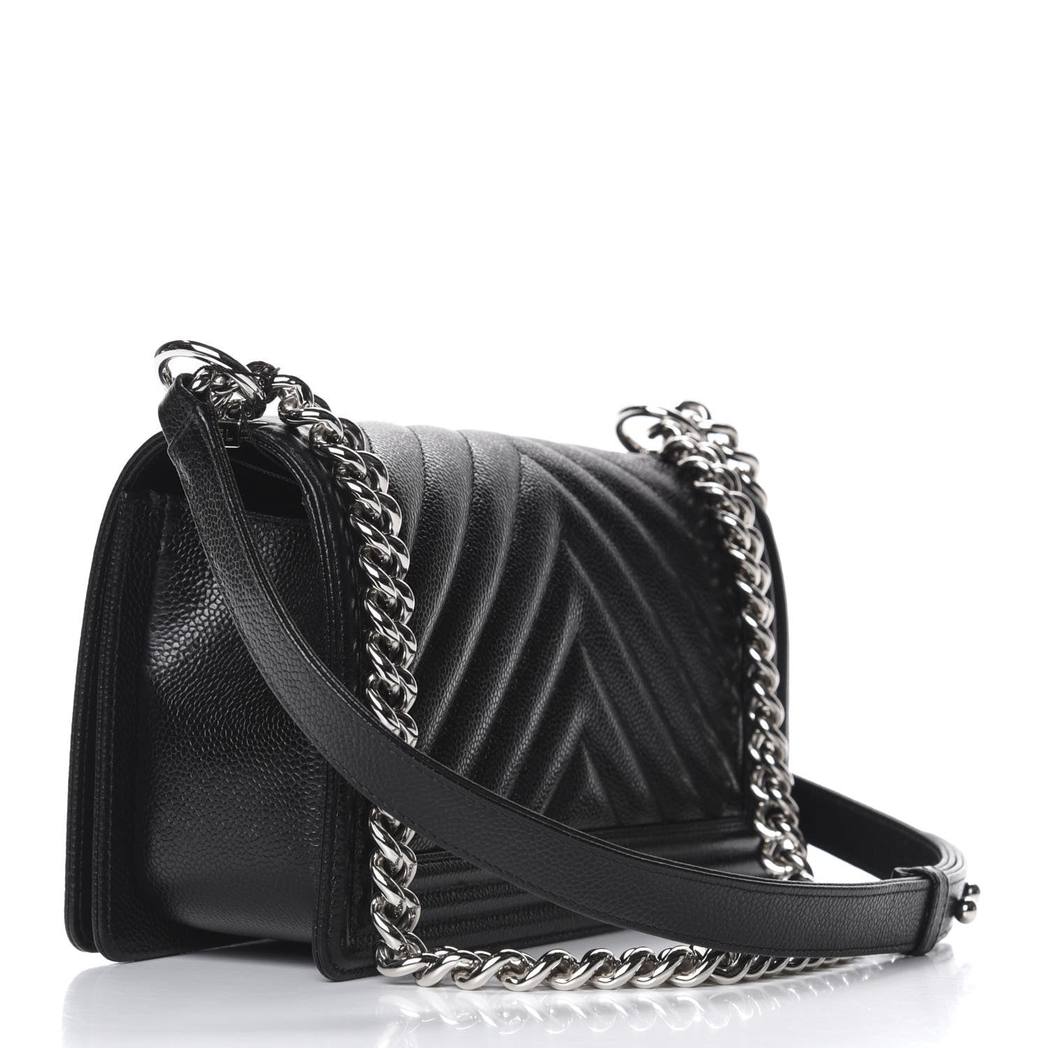 Chanel Caviar Chevron Quilted Medium Boy Flap Black 3 of 10