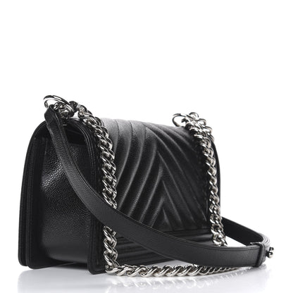 Chanel Caviar Chevron Quilted Medium Boy Flap Black 3 of 10