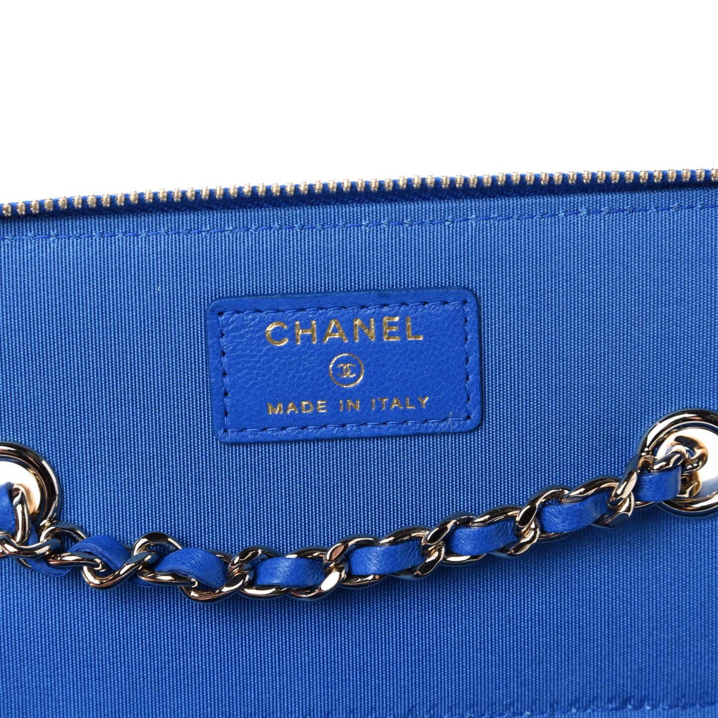 Raffia Jute Striped Small Vanity Case With Chain Blue Beige