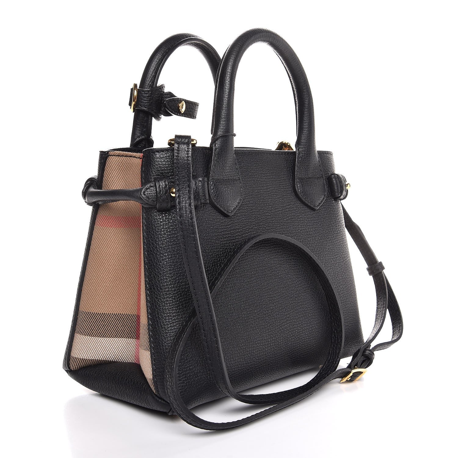 Burberry Grainy Calfskin House Check Baby Banner Tote Black 4 of 9