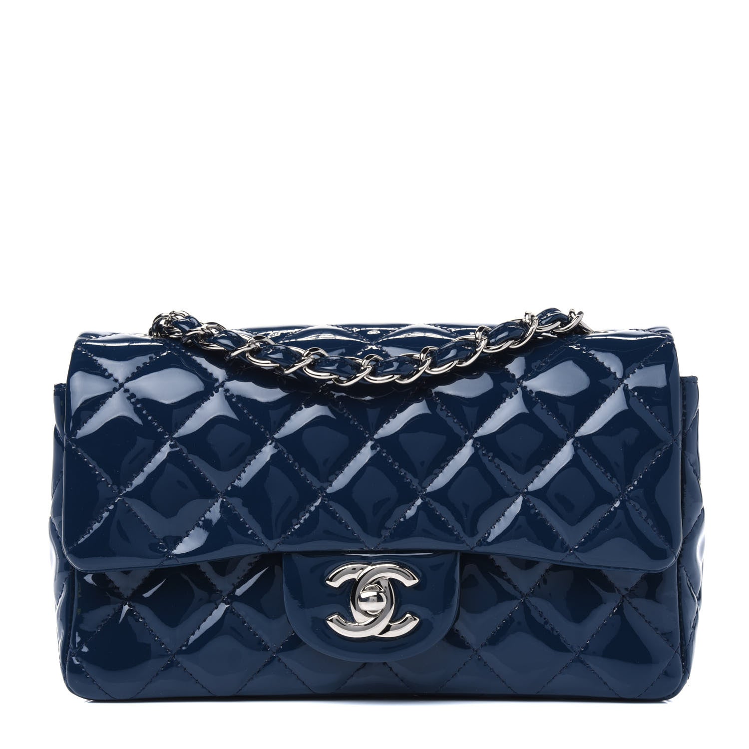 Chanel Patent Calfskin Quilted Mini Rectangular Flap Navy Blue 1 of 4