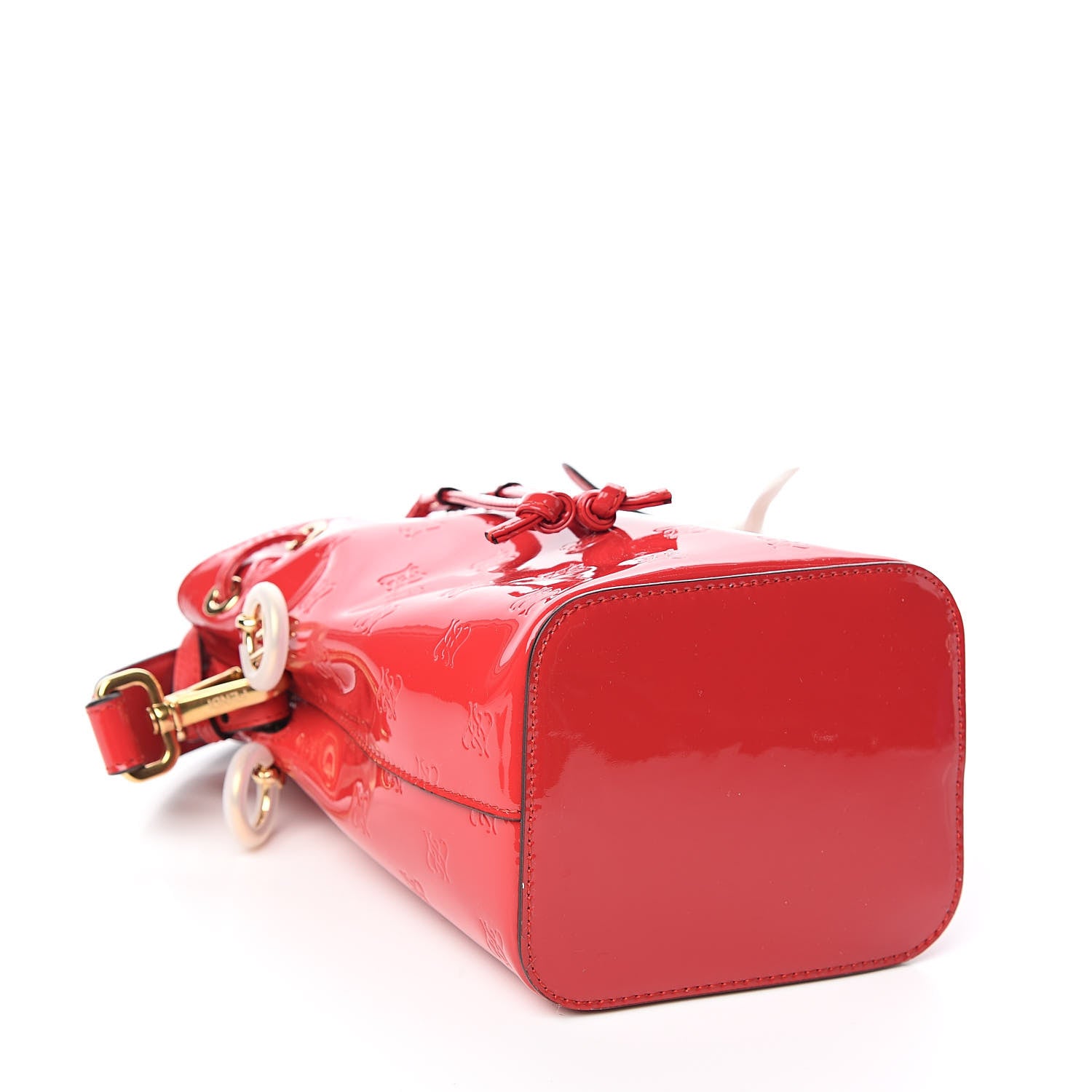Fendi Vitello Vernice Mou F is Fendi Karligraphy Embossed Mini Mon Tresor Bucket Bag Rosso Cardinale 4 of 10