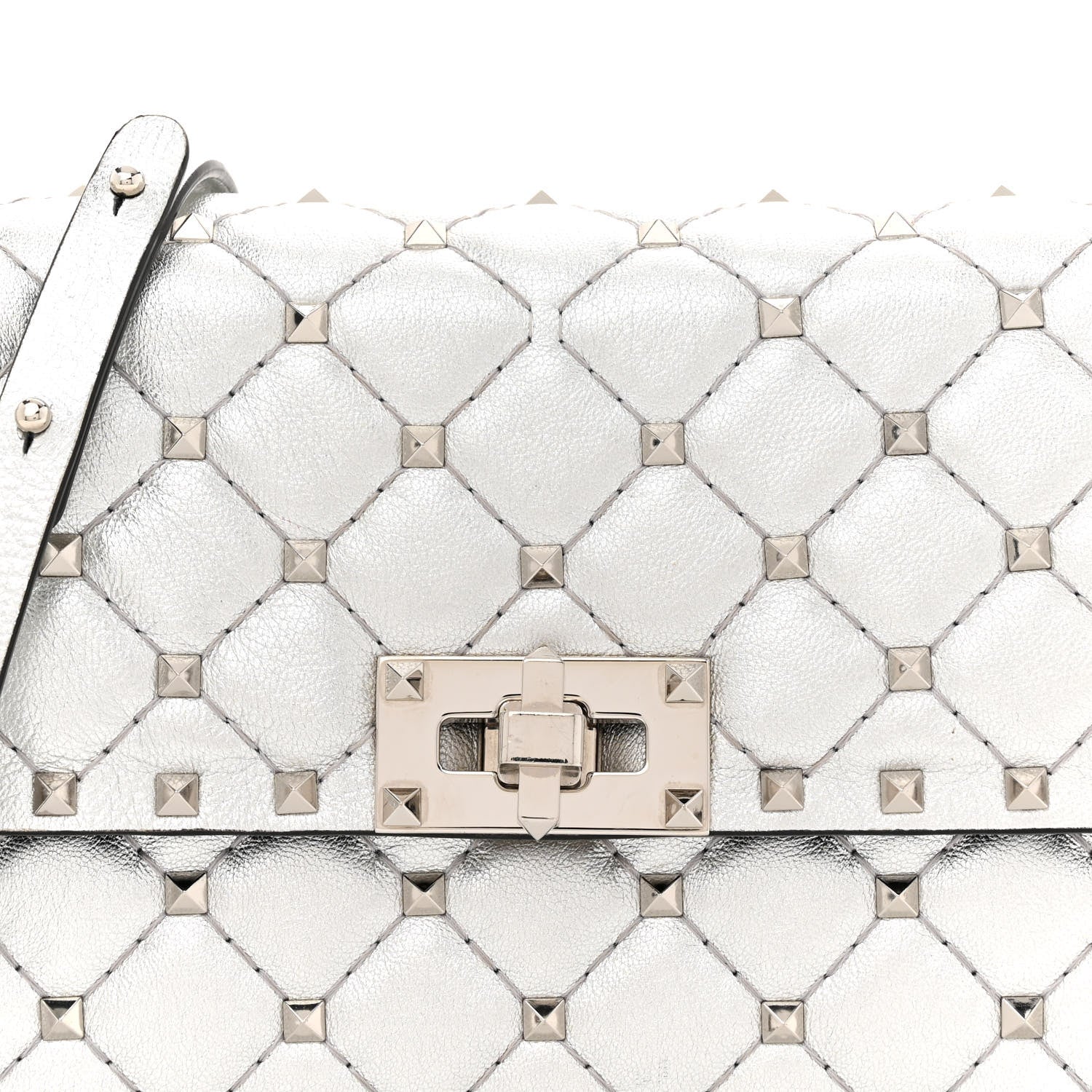 Valentino Garavani Metallic Nappa Rockstud Spike Wallet on Chain Silver 7 of 12