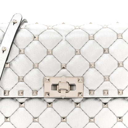 Valentino Garavani Metallic Nappa Rockstud Spike Wallet on Chain Silver 7 of 12