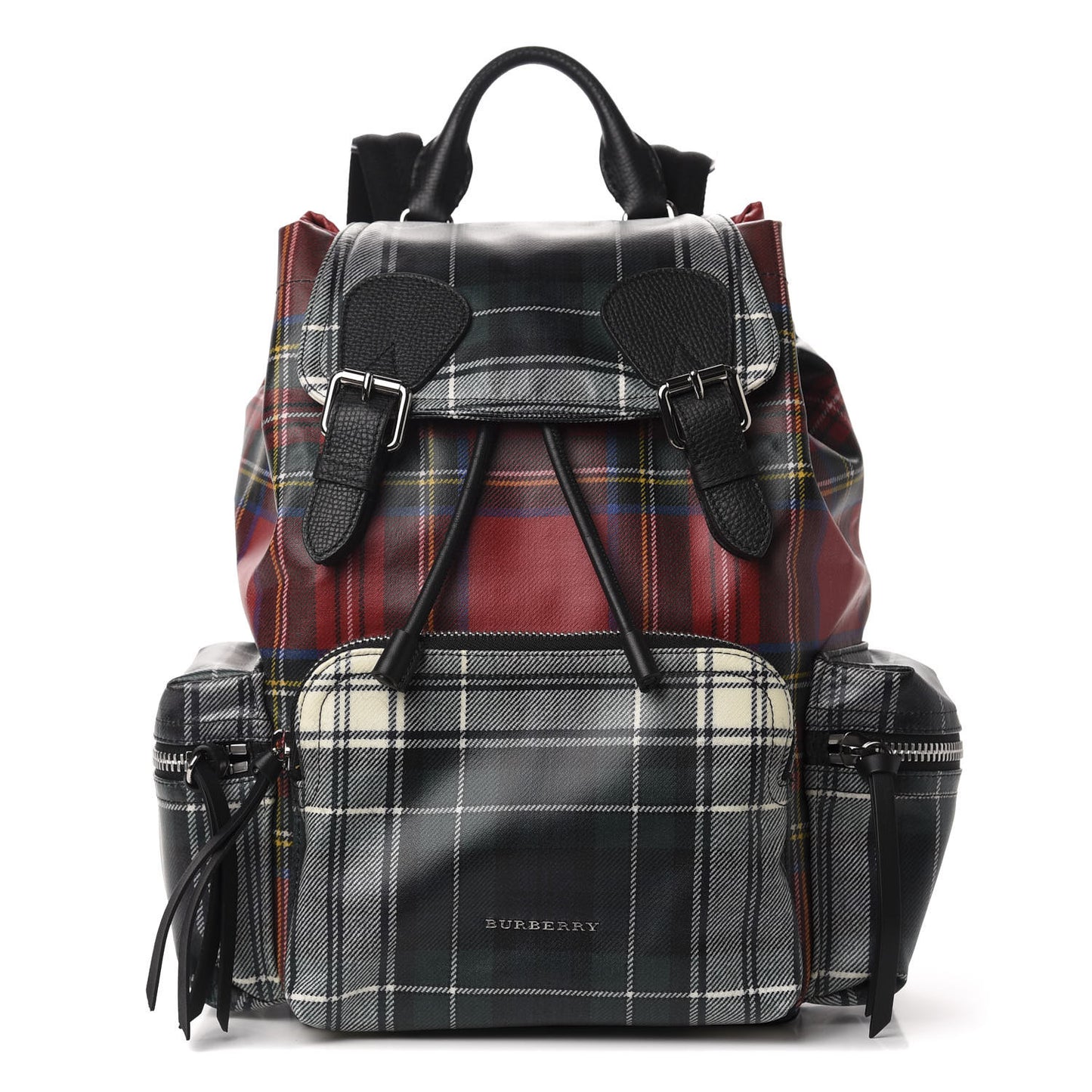 Laminated Tartan Patchwork Rucksack Backpack Military Red