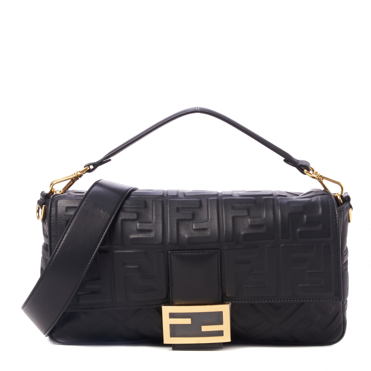 Fendi Nappa FF 1974 Embossed Large Baguette Black 1 of 8