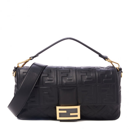Fendi Nappa FF 1974 Embossed Large Baguette Black 1 of 8
