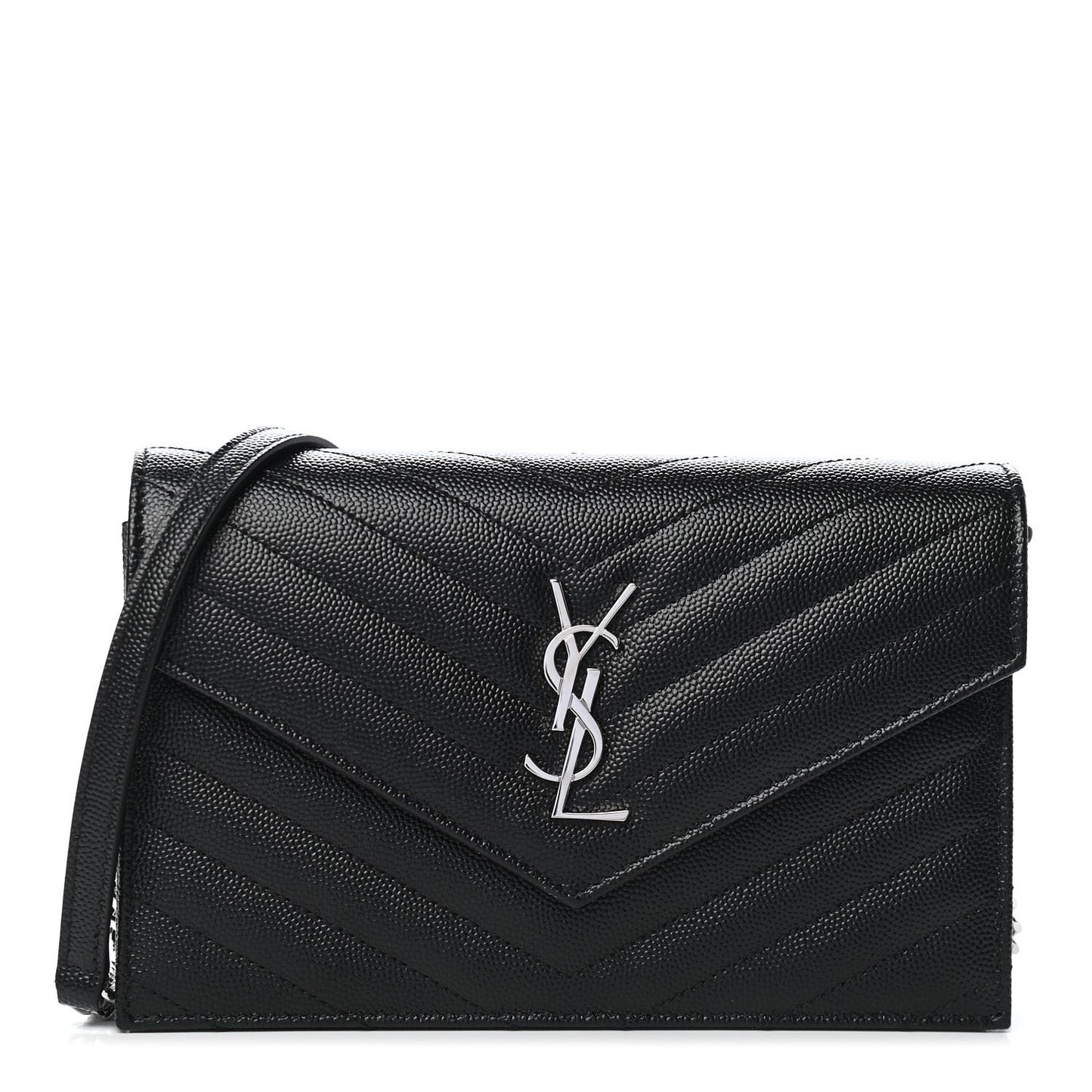 Grain De Poudre Matelasse Chevron Monogram Envelope Chain Wallet Black