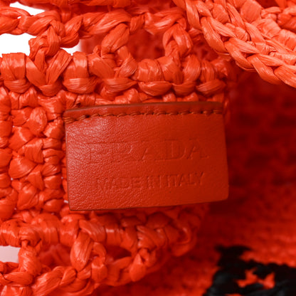 Prada Yarn Raffia Effect Crochet Logo Embroidered Tote Bag Arancio 6 of 9