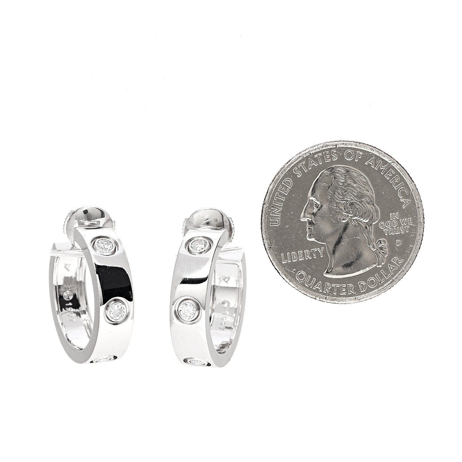 Cartier 18K White Gold 6 Diamond 5.5mm LOVE Hoop Earrings 2 of 6
