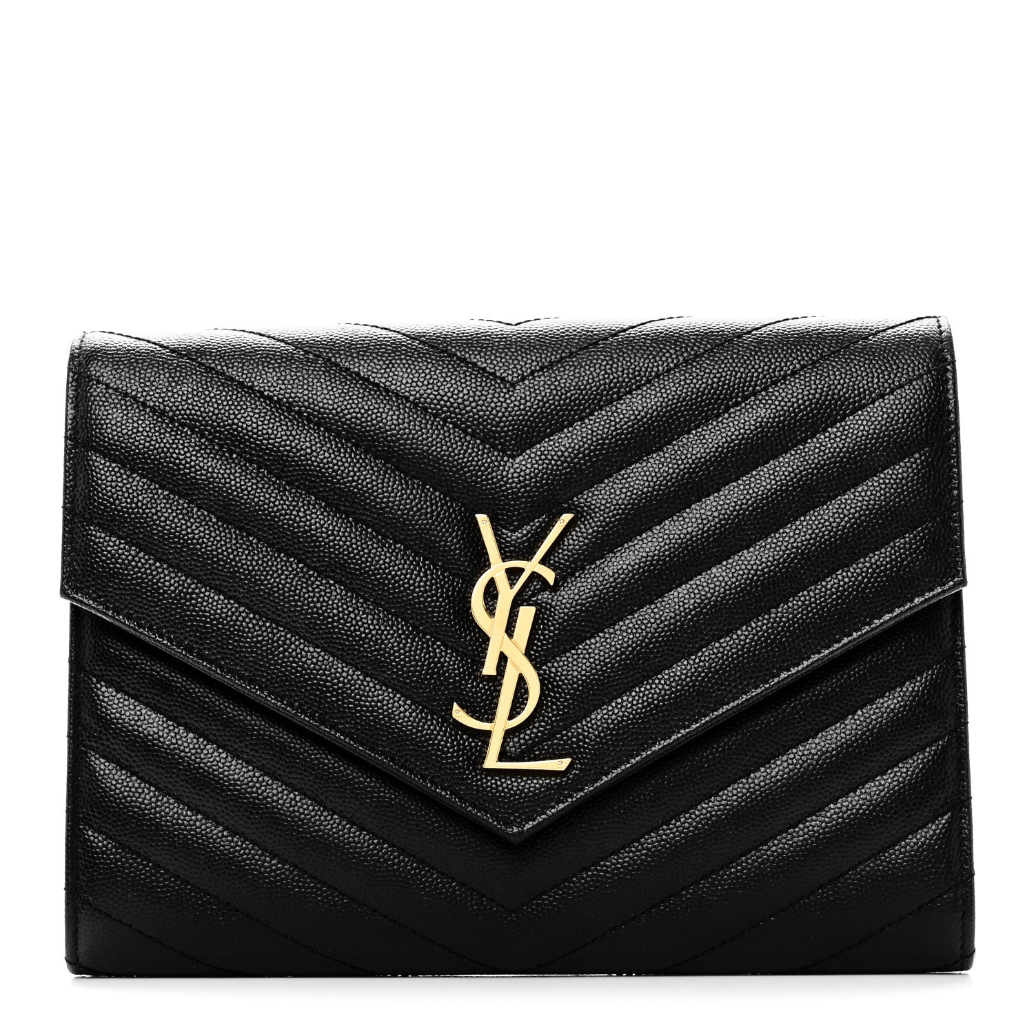 Saint Laurent Grain De Poudre Matelasse Chevron Monogram Envelope Clutch Black 1 of 10