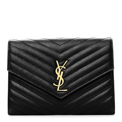 Saint Laurent Grain De Poudre Matelasse Chevron Monogram Envelope Clutch Black 1 of 10