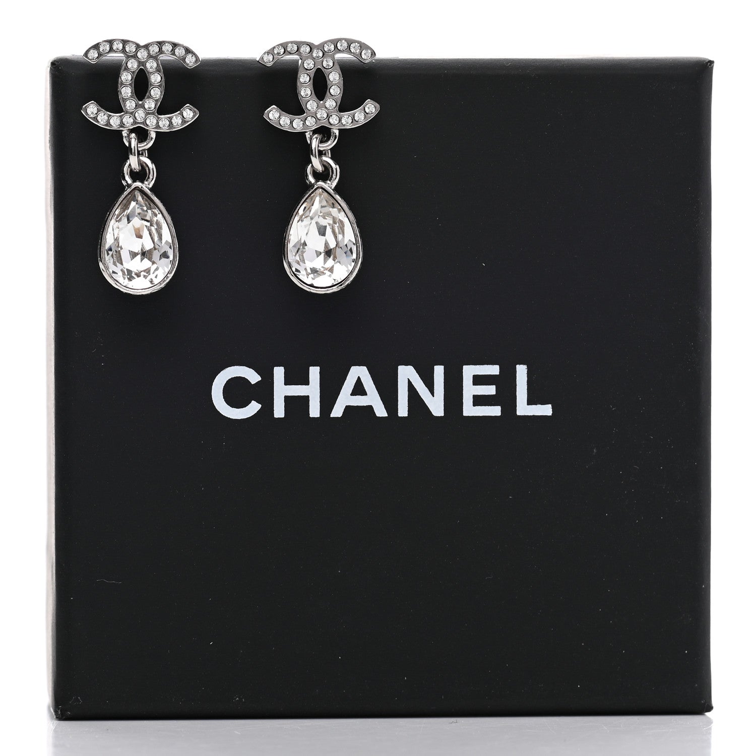 Chanel Crystal CC Teardrop Earrings Silver 5 of 5