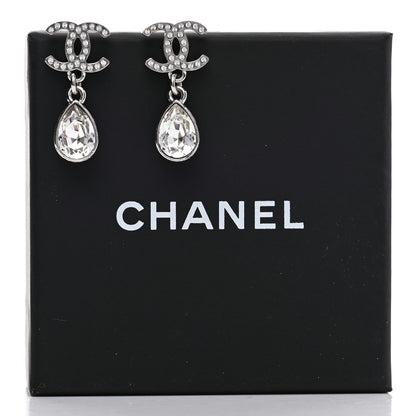Chanel Crystal CC Teardrop Earrings Silver 5 of 5