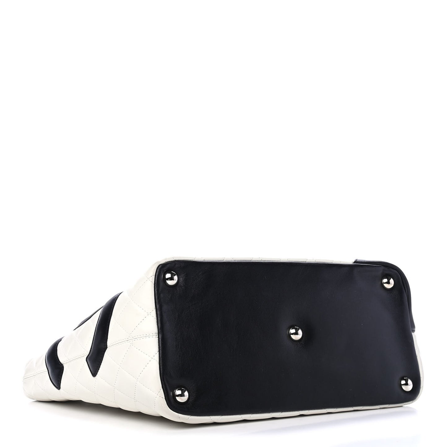 Calfskin Quilted Large Cambon Tote White Black