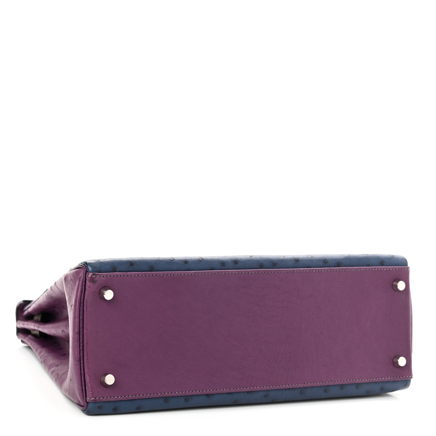 Hermes Ostrich Ghillies Kelly Retourne 32 Violine Bleu De Malte Marron 4 of 12