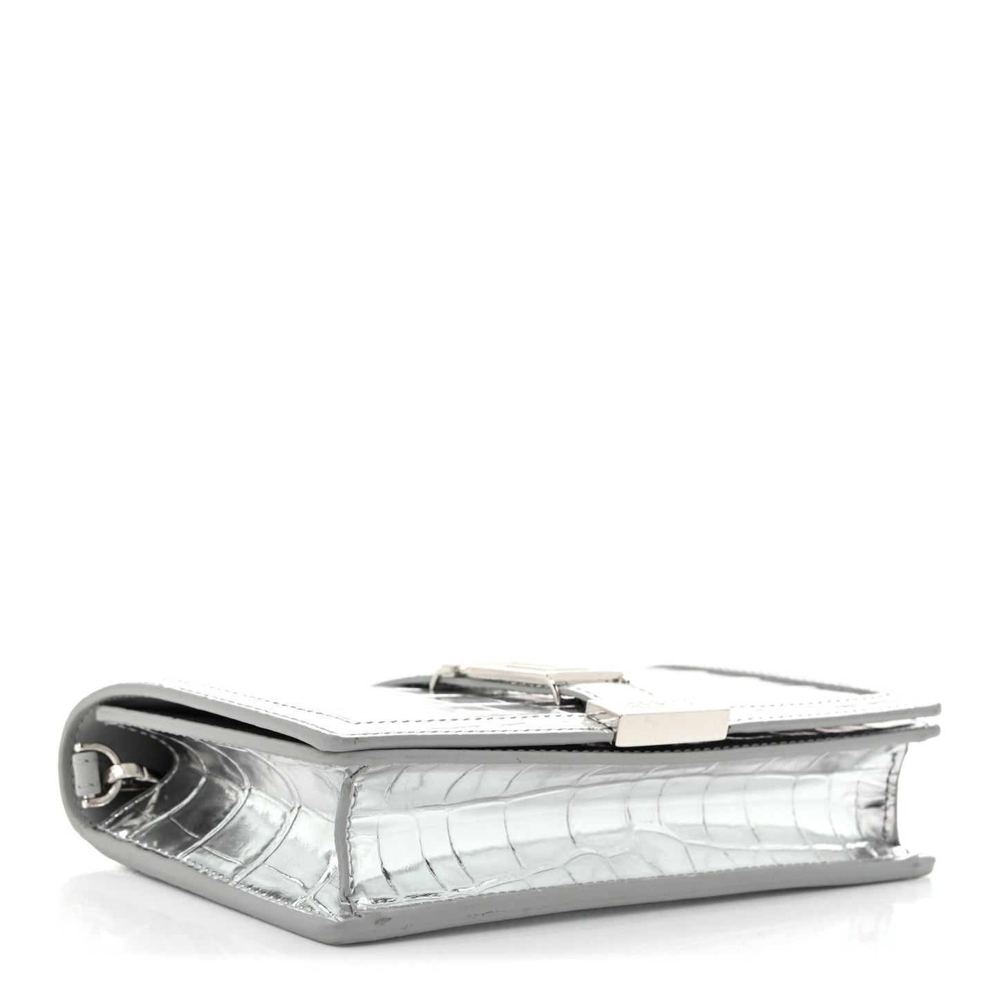 Metallic Crocodile Embossed Calfskin Greca Goddess Wallet On Chain Silver