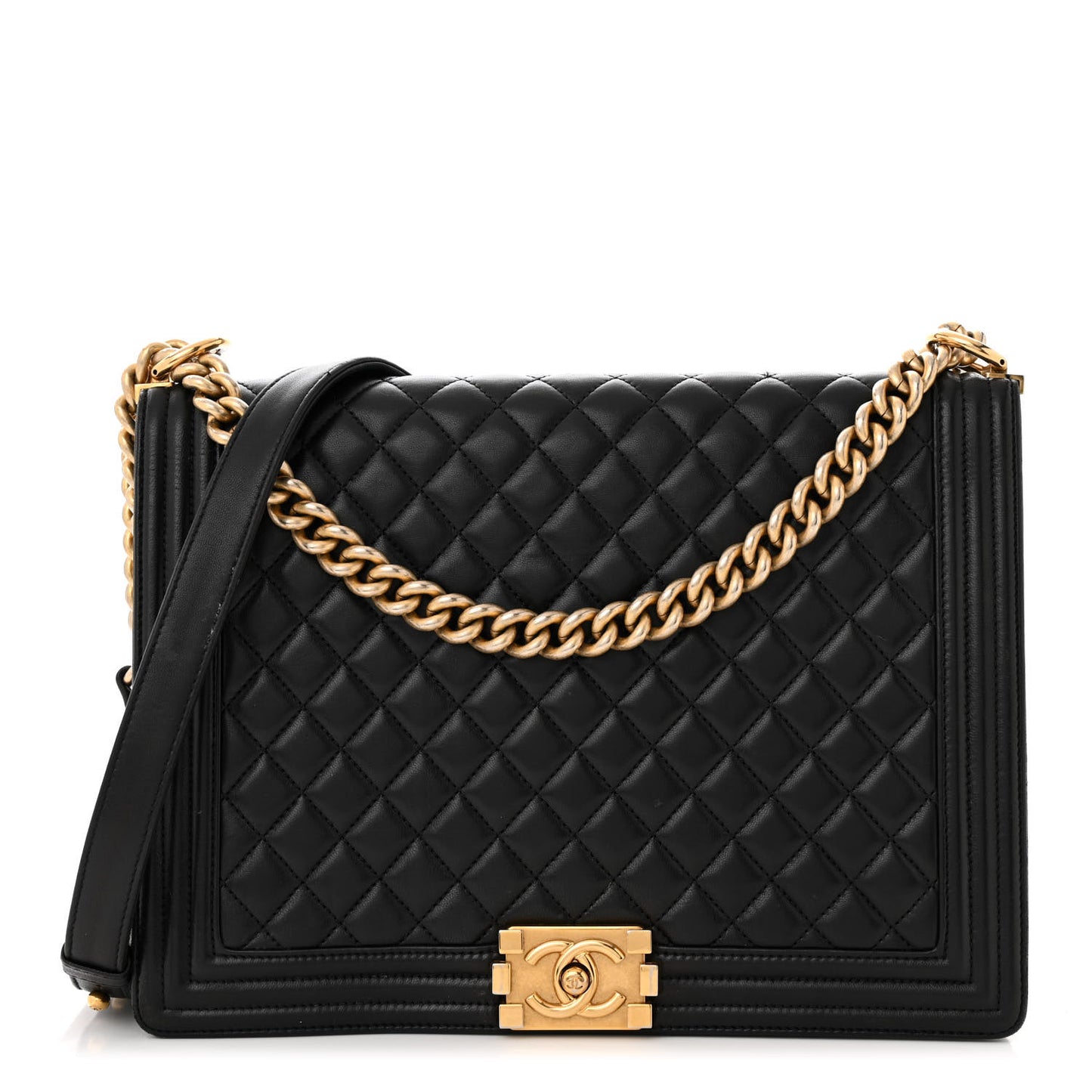 Lambskin Quilted Large Boy Flap Black