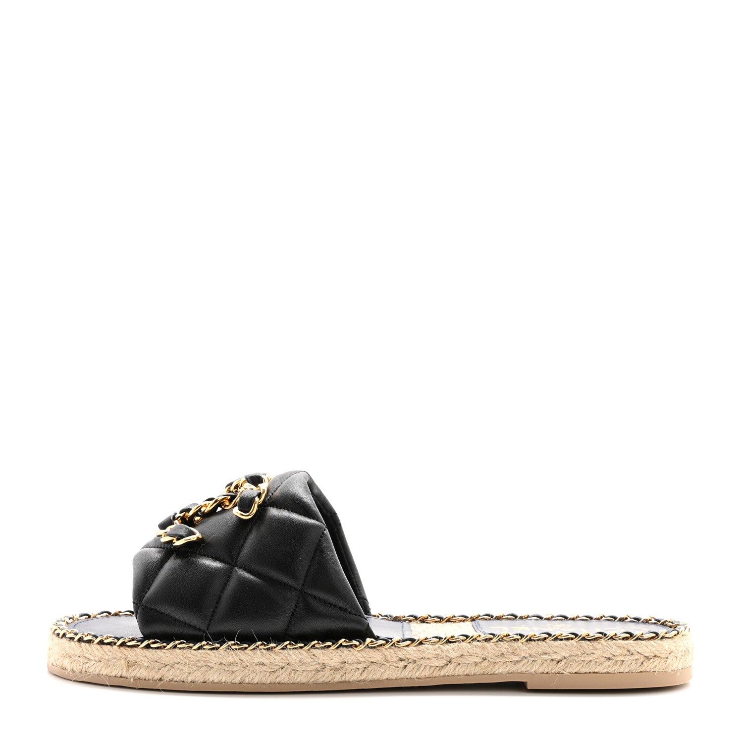 Chanel Lambskin Quilted CC Chain Espadrille Mules 39 Black Navy 1 of 12