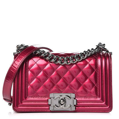 Chanel Metallic Patent Calfskin Quilted Small Boy Flap Pink 1 of 17
