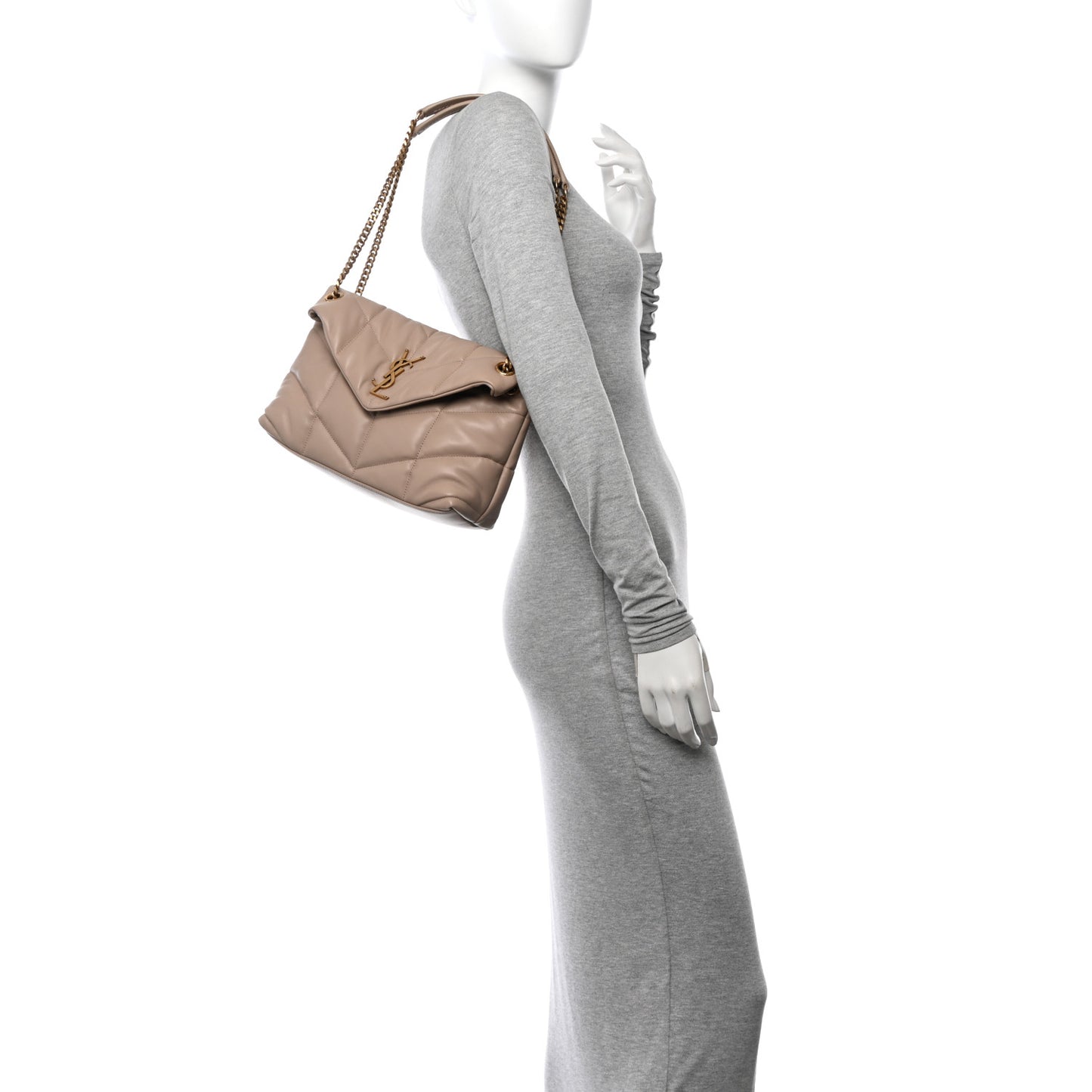 Lambskin Quilted Small Loulou Puffer Monogram Chain Satchel Dark Beige